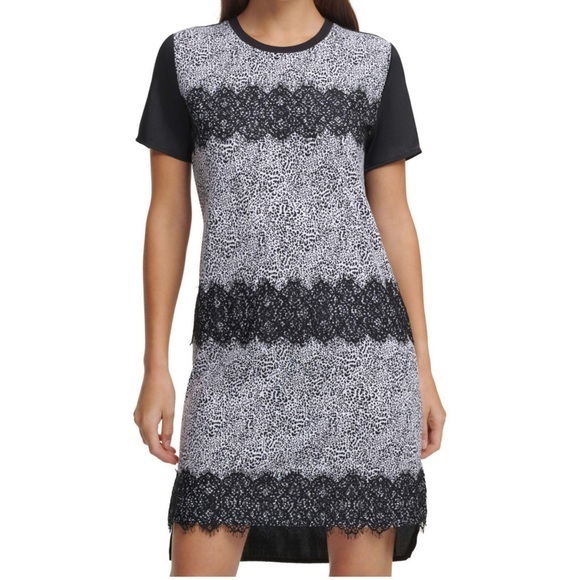 Dkny Dresses & Skirts - DKNY WOMAN’S IVY LACE FRINGED PULL OVER STYLE  BLACK SHORT SLEEVE DRESS SZ XS